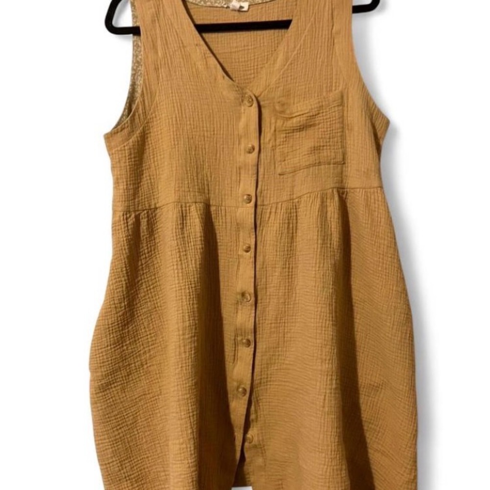 Cotton Bleu Tan Button-Down Lagenlook‎ Dress